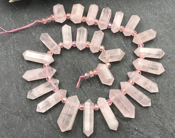 Graduated double point quartz crystal necklace and earring set
