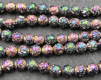 Lava Beads Purple Plated Electroplated 1 Strand of Approx 46 Pieces 8mm