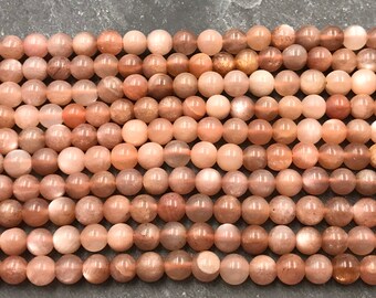 4mm 6mm 8mm 10mm 12mm Natural Color Peach MoonStone High Quality Faceted Round Gemstone Beads 15.5 Inches Strand #3005