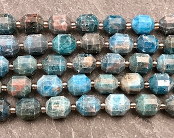 6X5MM Blue Apatite Gemstone Faceted Cylinder Wheel Tube Loose Beads S4