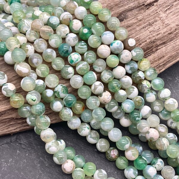 Celery Green Fire Agate Beads, 8mm, Green Beads, Green and White, Green Stone, Fire Agate, Green Agate, 8mm Agate, Fire Agate