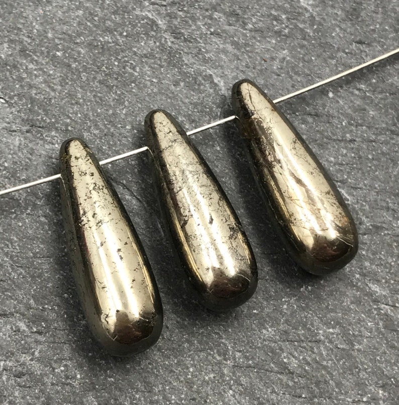 One Iron Pyrite Bead, 25mm, Teardrop, Focal Bead, Fools Gold, Iron Pyrite Drop, Iron Pyrite Tear, Pyrite Bead, Fools Gold Bead image 2