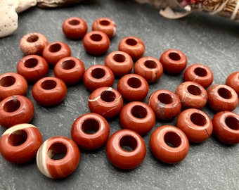 Large Hole Red Jasper Beads: Terra Cotta Color Rondelle, 14x8mm (Set of 5)