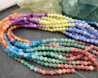 6mm Frosted Crackle Agate Beads, Rainbow, Chakra Colors, Colorful, Chakra Beads, Blue, Yellow, Purple, Orange, Blue, Red, Beads, Matte