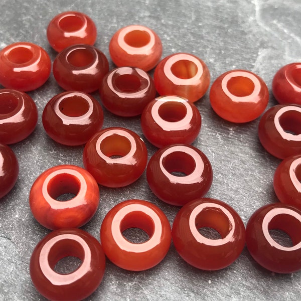 FIVE Large Hole Carnelian Beads, 14x8mm, 5mm Hole, Rondelle, Natural, Gemstone, Earthy, Large Hole Rondelle, Orange Beads, Natural, Beads