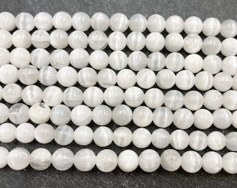 Grade AA Selenite Beads, 6mm, Full or Half Strand, Round, Natural Stone, White, White Beads, Selenite, 6mm White Beads, White Stone, Beads