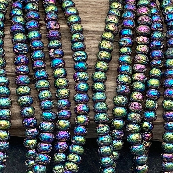 Sparkly Rainbow Electroplated Lava Beads, 6x4mm, Rondelle, Colorful Lava Beads, Aromatherapy Beads, Essential Oils, Lava Beads, Mystic