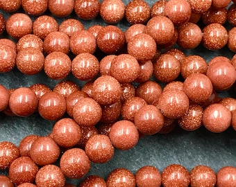 Sparkly! 6mm Goldstone Beads, Round, Full Strand or Half Strand, Terra Cotta, Orange, Sparkly, Gemstone, 6 mm, Round