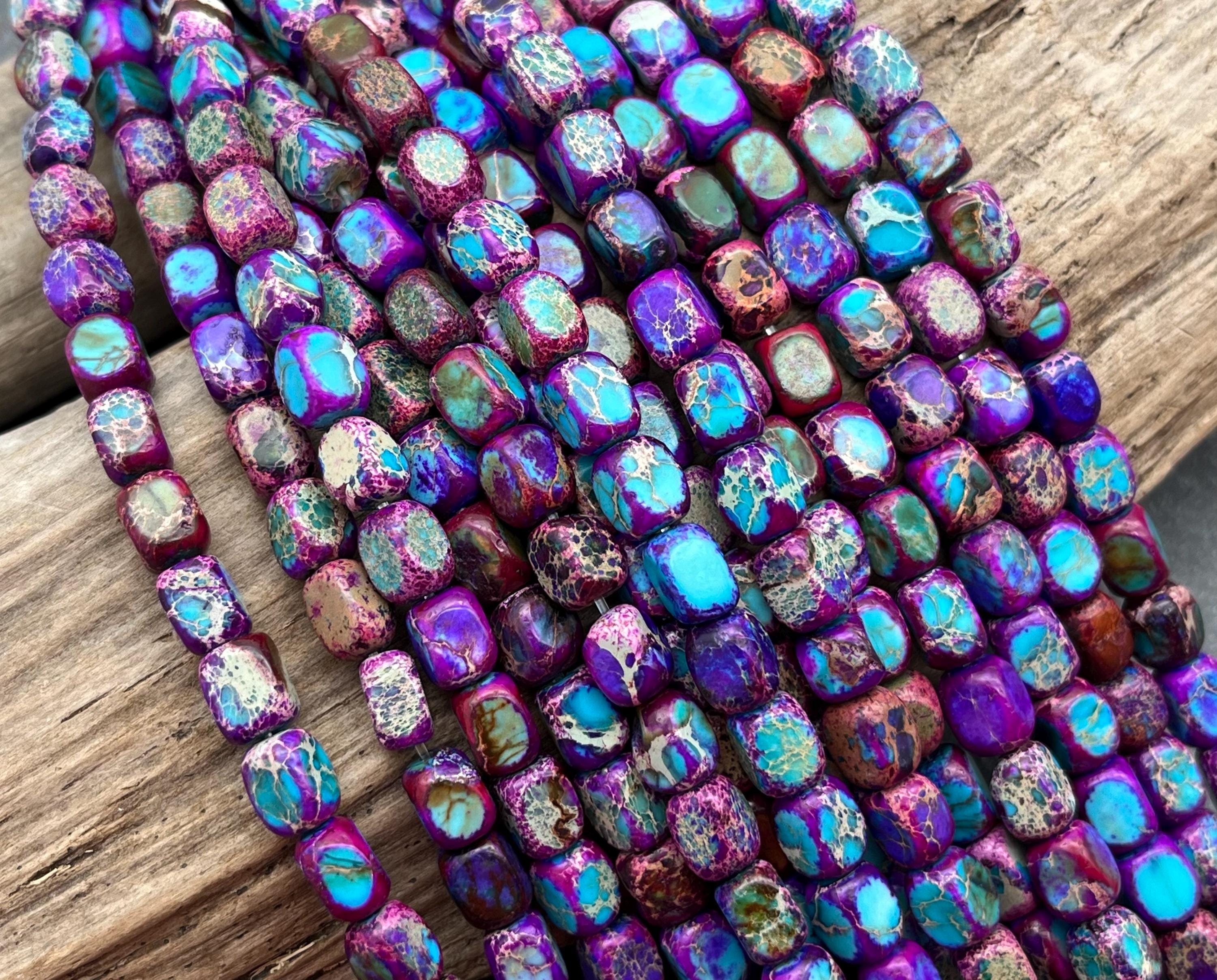Purple Blue Impression Jasper Beads: 7mm, Rectangle - Etsy