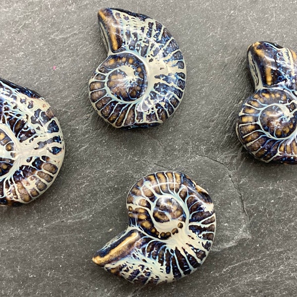 One Porcelain Shell Bead, 40mm, Pendant Bead, Antique Glazed, Focal Bead, Nautilus Shell, Spiral Shell, Shell Bead, Shell, Sea Snail