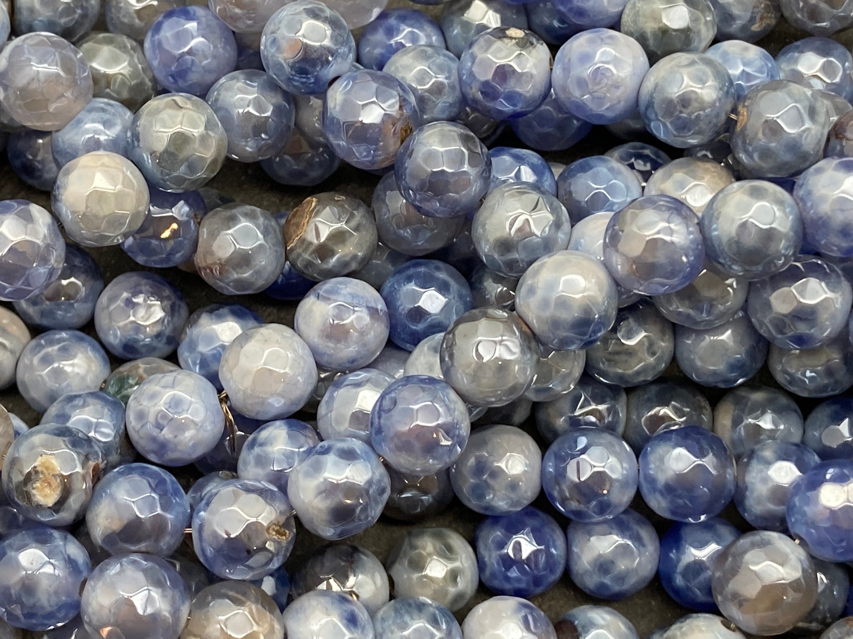 8mm Mystic Blue Gray Agate Full or Half Strand Round Pearl
