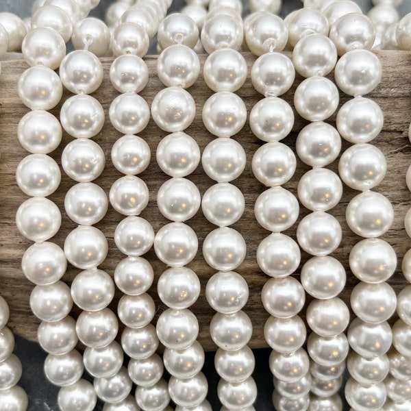 8mm Shell Pearl Beads, Full or Half Strand, White Pearl Beads, Pearl Beads, Shell Pearls, 8mm Pearls, Round Pearls, White Pearls, Shell