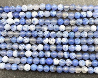 Cornflower Blue Agate Beads, 8mm, Faceted, Grade A, Full or Half Strands, Blue Beads, Blue Stone, Fire Agate, Blue Agate, Round
