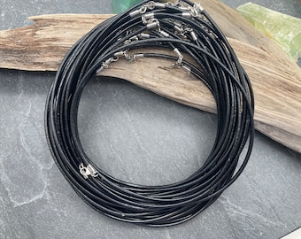 Black Leather Necklace Cord, 18 Inch, Silver Clasp (1)