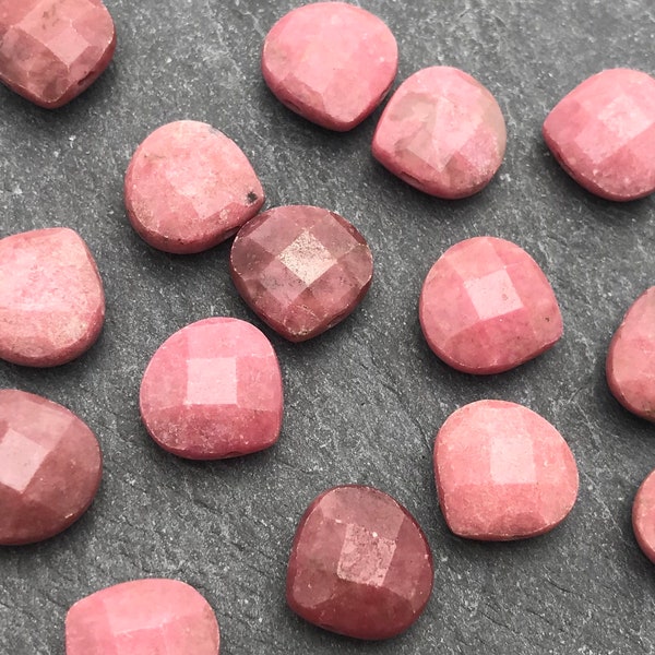 FOUR Rhodonite Beads, Briolette, 13mm, Faceted, Teardrop, Matched, Rhodonite, Pink Stone, Natural Stone, Rhodonite Teardrop, Massachusetts