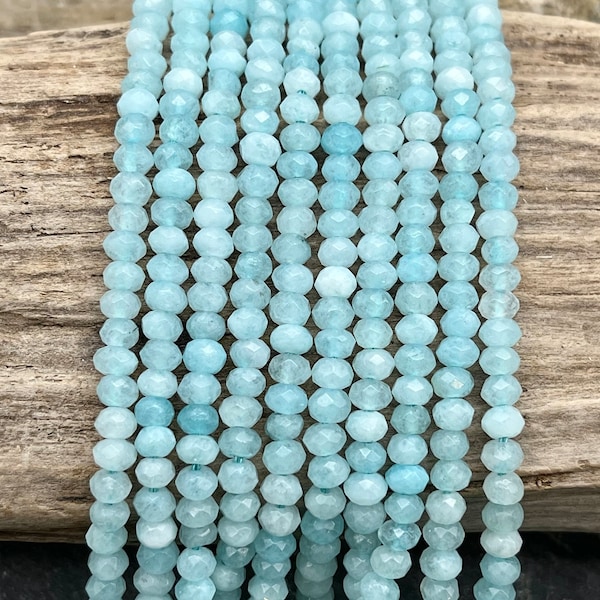 Light Aqua Blue Jade Beads, 4x3mm, Rondelle, Faceted, 4mm, Dyed Jade, Jade Beads, Blue Beads, Aqua Blue, Blue Jade, Aqua Bead