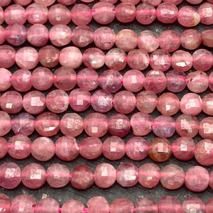Pink Tourmaline Faceted Flat Round Beads, 4mm, Faceted, Flat Round, Coin, Tourmaline Beads, Natural, Pink Beads, 4mm Tourmaline