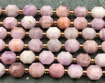 8mm Faceted Kunzite Prism Beads: Natural Pink Gemstone