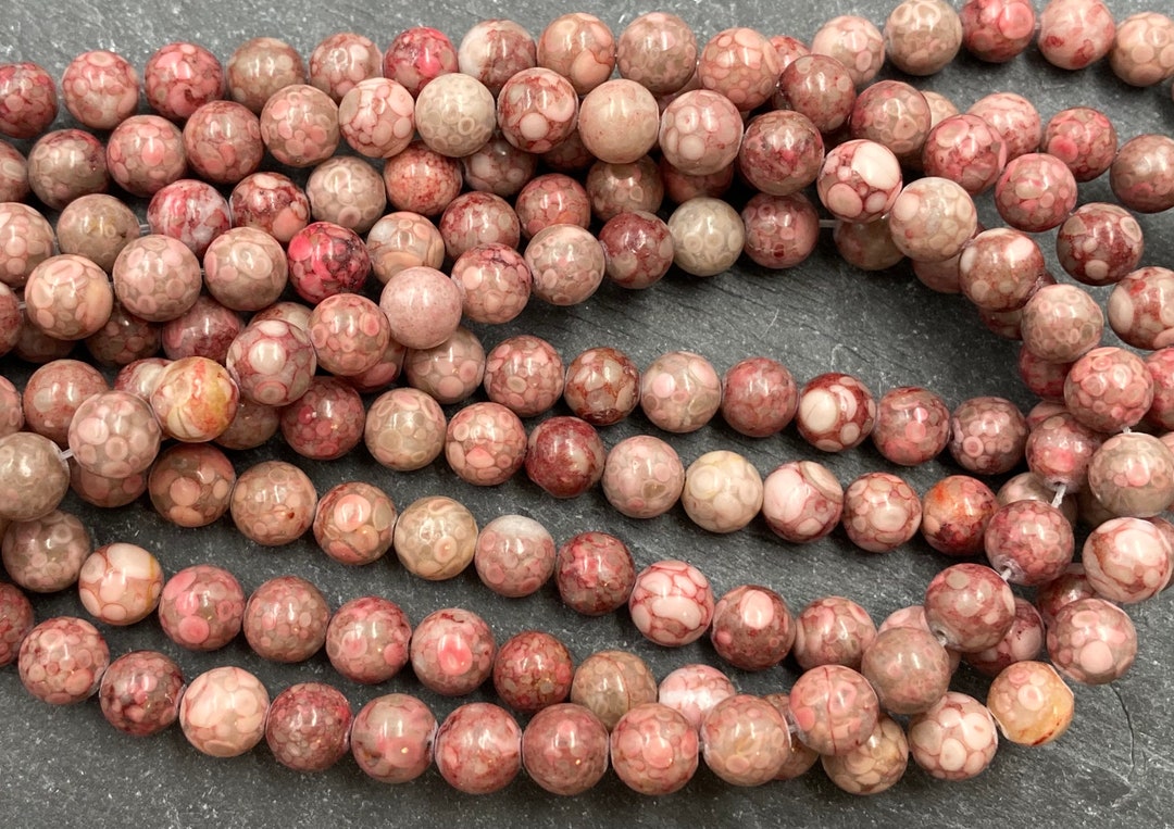 6mm Pink Chrysanthemum Stone Beads, Half or Full Strand, Fossil Jasper
