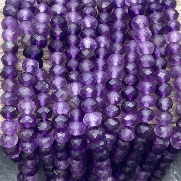 Amethyst Beads, 6x4mm, Rondelle, Faceted, Natural Amethyst, February Birthstone, Amethyst Rondelle, Purple Beads, Purple Rondelle, 6mm