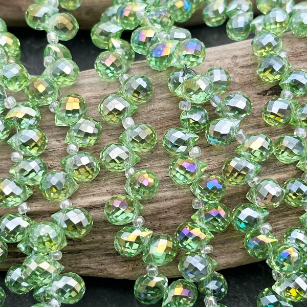 Faceted Electroplated Green Glass Beads, 9x7mm, Teardrop, AB, Mystic Green, Green Teardrop Beads, Green Drop, Beads, Sparkly