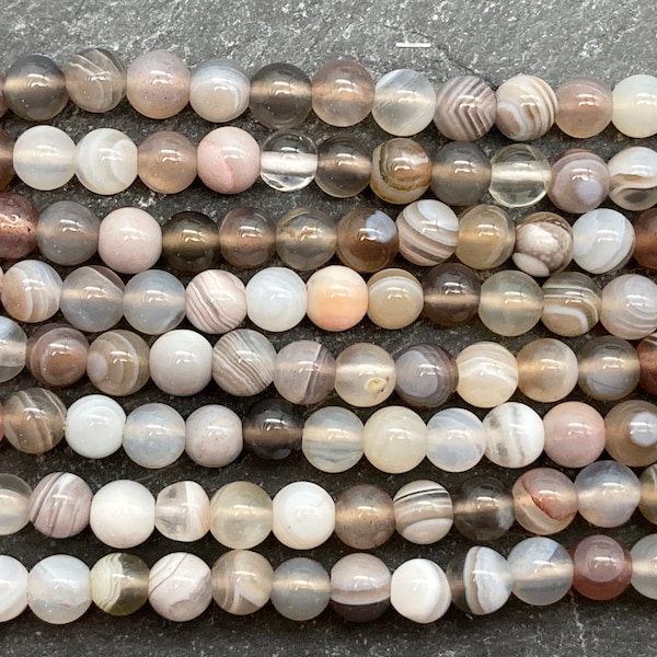 4mm Botswana Agate Beads, Full or Half Strand, Round, Gemstone, Brown Beads, Cream, Banded, 4mm Beads, Earthy Color