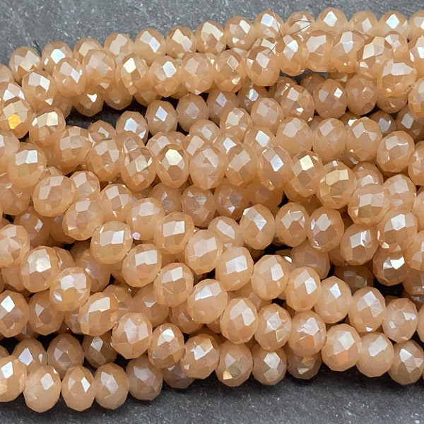 Faceted Electroplated Champagne Glass Beads, 8x6mm, Rondelle, AB, Mystic, Sparkly Beads, Beige, Sparkly, Glass Beads, Glass Rondelle, 8mm