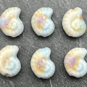 Three Glazed Porcelain Shell Beads: 22mm, Light Blue & Brown Nautilus Spiral
