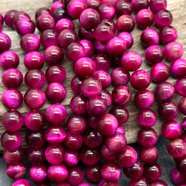 Fuchsia Tiger's Eye Beads, 8mm, 7.5 Inch Strand, Smooth, Round, Violet Red, Tigers Eye, Pink Tigers Eye, Purple Tigers Eye, Pink Beads
