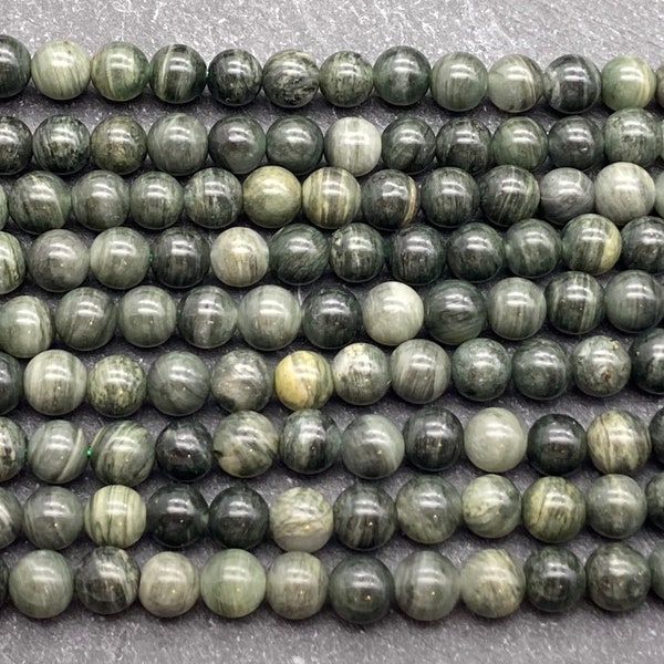 Seraphinite Beads, 6mm, Full or Half Strand, 6mm Beads, Green Stone, Seraphinite, Natural Green Gemstone, Green Bead
