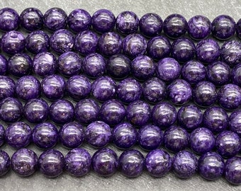 10mm Charoite Beads, Full or Half Strand, Dyed Charoite, Charoite 10mm, Dark Charoite, Purple Beads, Purple Stone, 10mm Round Stone Beads