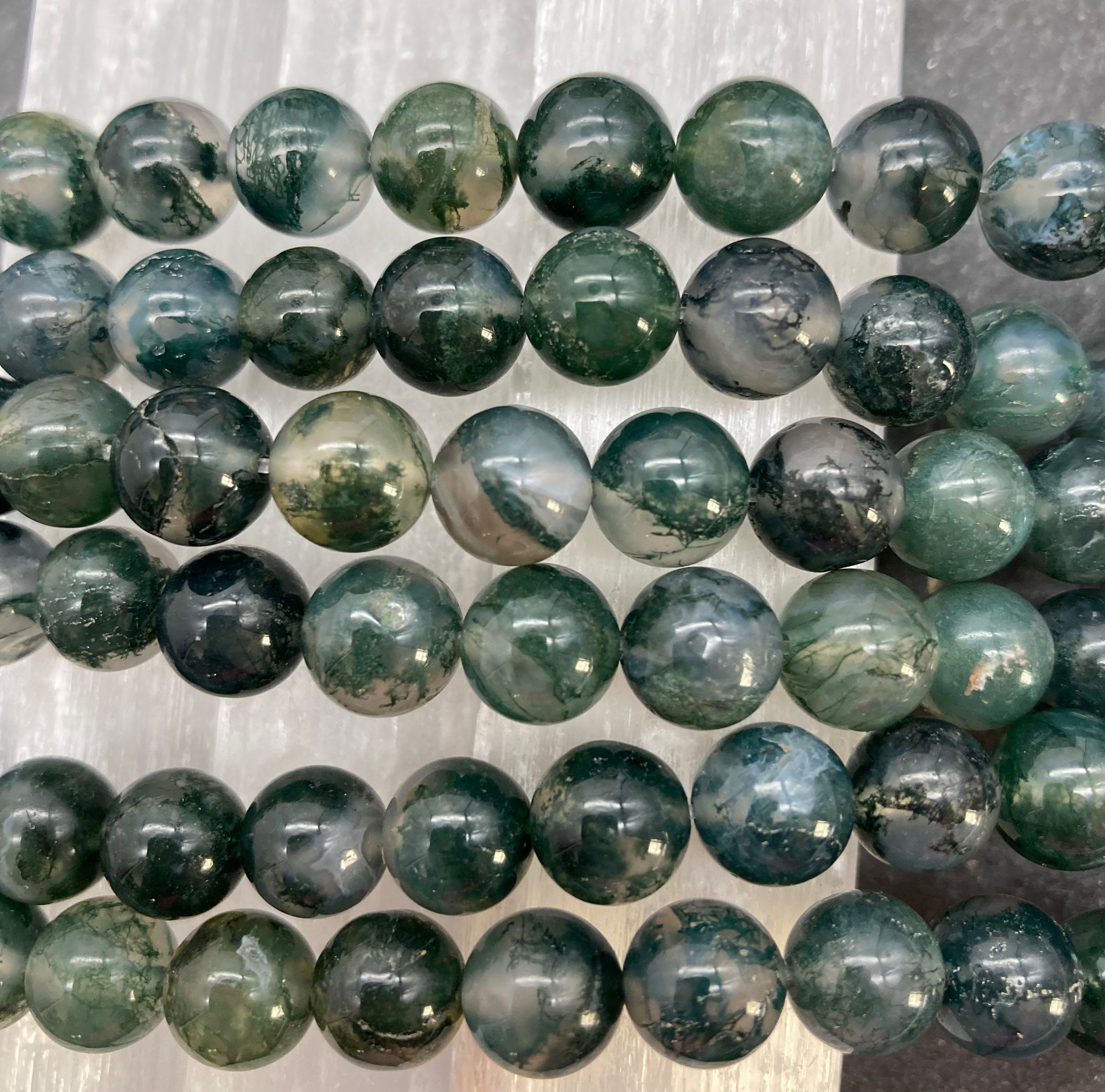 Cuentas de ágata musgosa de grado A de 8 mm: redondas, piedra natural
