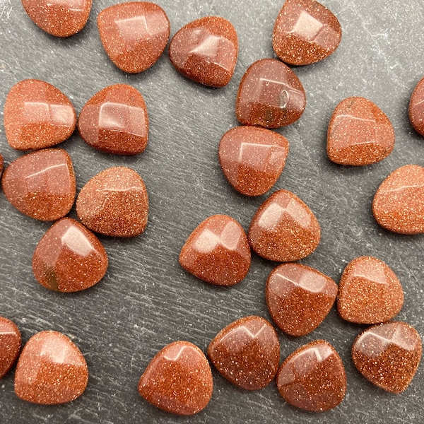 FIVESparkly Goldstone Briolette Beads, 13mm, Terra Cotta, Orange Beads, Sparkly Beads, Orange Stone, Drop Beads, Goldstone Teardrop