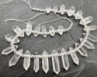 Natural Quartz Crystal Point Beads, Double Terminated, Graduated, Full or Half Strands, Quartz Points, Crystal Point, Clear Crystals