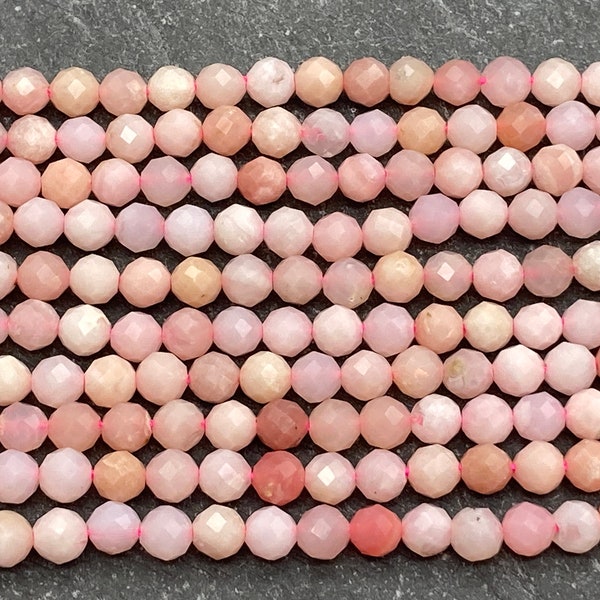 4mm Pink Opal Beads, Faceted, Round,  Peruvian Pink Opal, Natural, Pink Opal, Round, Pink Stone, Gemstone, Pink, Opal Beads, Light Pink