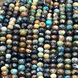 Hubei Turquoise Beads, 4x3mm, Rondelle, Faceted, Natural Turquoise, Hubei Turquoise, Blue Beads, Micro Faceted, 4mm, Faceted Turquoise