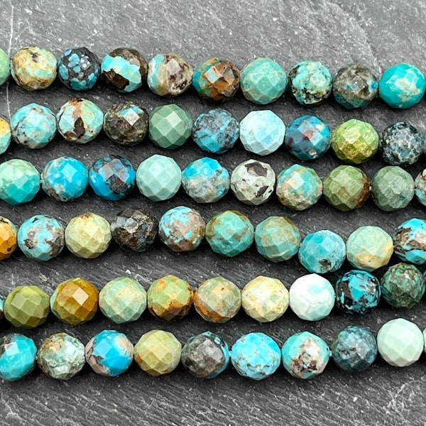 Hubei Turquoise Beads, 6mm, Faceted, Round, Natural Turquoise, 6mm Turquoise, Blue Beads, Micro Faceted, 6mm, Faceted Turquoise