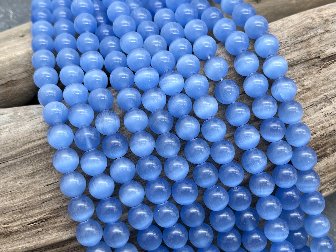 8mm Blue Cat Eye Beads, Full or Half Strand, Cornflower Blue, Sky Blue