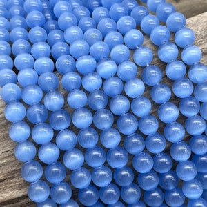 8mm Blue Cat Eye Beads, Full or Half Strand, Cornflower Blue, Sky Blue, Cats Eye Beads, Cat Eye Beads, 8mm, Round, Blue Beads, Medium Blue