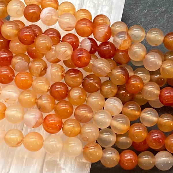 8mm Carnelian Beads, Grade A, Multi Tone Carnelian, Gemstone Beads, Orange Beads, Natural Beads, Natural Carnelian, Earthy, Sunshine Colors