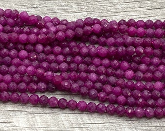 4mm Faceted Mozambique Ruby Beads: July Birthstone, Red Corundum