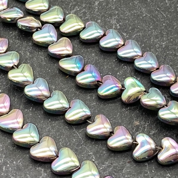 Pastel Rainbow Hematite Heart Beads, 5.5mm, Non magnetic, Half Strand or Full Strand, Rainbow, Multi Color, Heart Beads, Pink, Blue, Gold