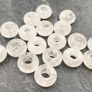 FIVE Large Hole Crystal Quartz Beads, 14x8mm, 5-6mm Hole, Rondelle, Gemstone, Large Hole Rondelle, Clear Beads, Quartz, White Beads, Beads