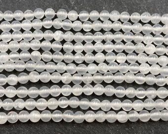 4mm Selenite Beads, Full or Half Strand, Round, Natural Stone, White, White Beads, Selenite, 4mm White Beads, White Stone, Beads