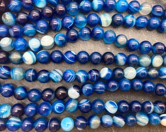 10MM RARE BLUE STRIPED AGATE ONYX GEMSTONE BEADS NECKLACE18'' 