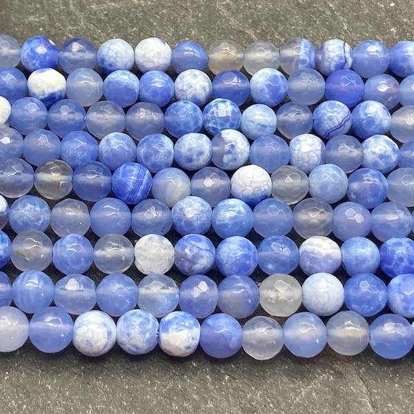 Cornflower Blue Agate Beads, 6mm, Faceted, Grade A, Full or Half Strands, Blue Beads, Blue Stone, Fire Agate, Blue Agate, Round