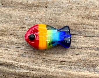 One Colorful Fish Bead, 22x12mm, Lampwork Glass