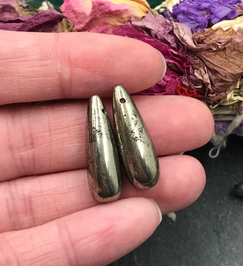 One Iron Pyrite Bead, 25mm, Teardrop, Focal Bead, Fools Gold, Iron Pyrite Drop, Iron Pyrite Tear, Pyrite Bead, Fools Gold Bead image 4