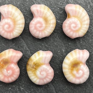 Three Antique Glazed Porcelain Shell Beads: Light Pink & Brown, 22mm