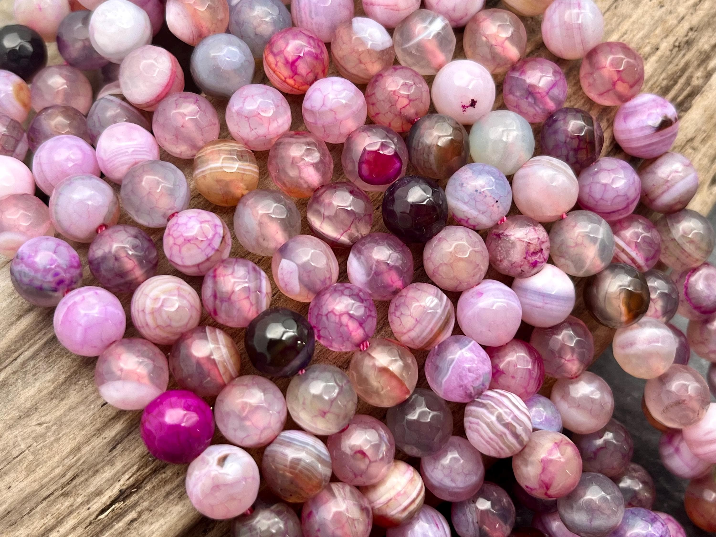 Collier perles Agate craquelé Fuchsia 8 mm + Opale jaune d'Australie Collier fe